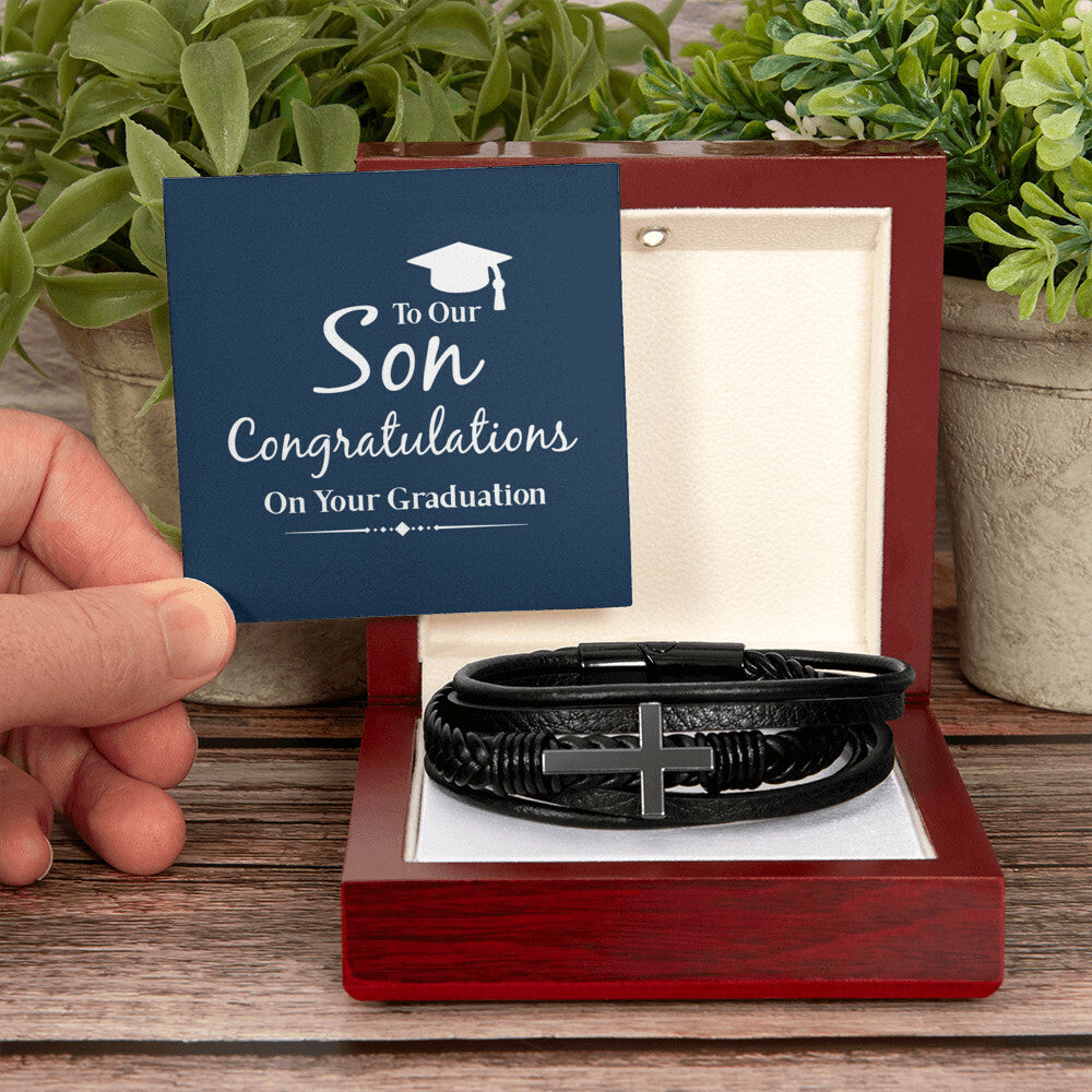 To Son - To our son. Congratulations - Men's Cross Bracelet
