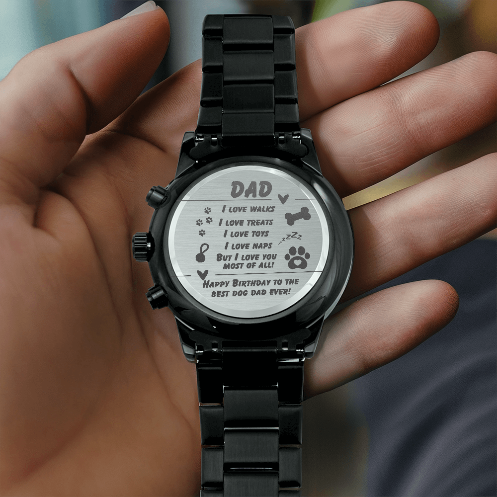 Dad - I love walks - Black Chronograph Watch with Engraving