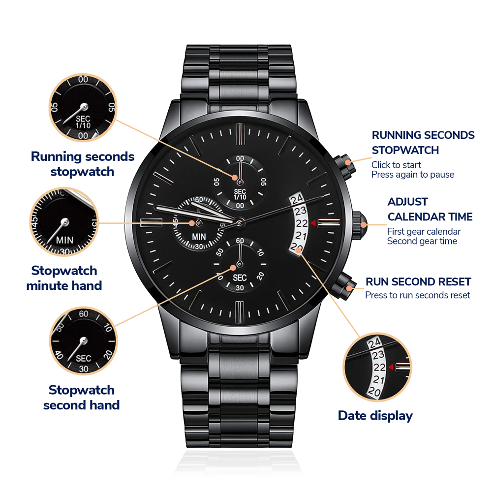 All - For those who - Black Chronograph Watch with Engraving