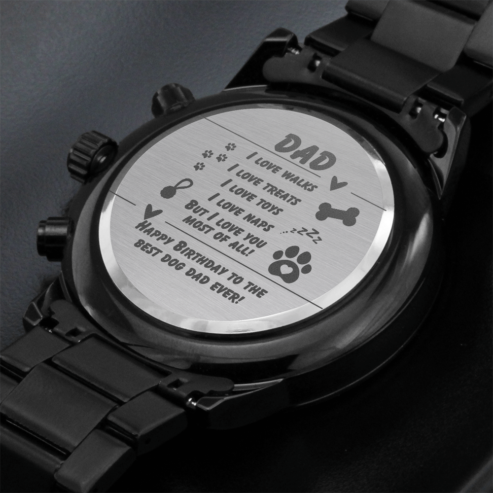 Dad - I love walks - Black Chronograph Watch with Engraving