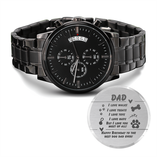 Dad - I love walks - Black Chronograph Watch with Engraving