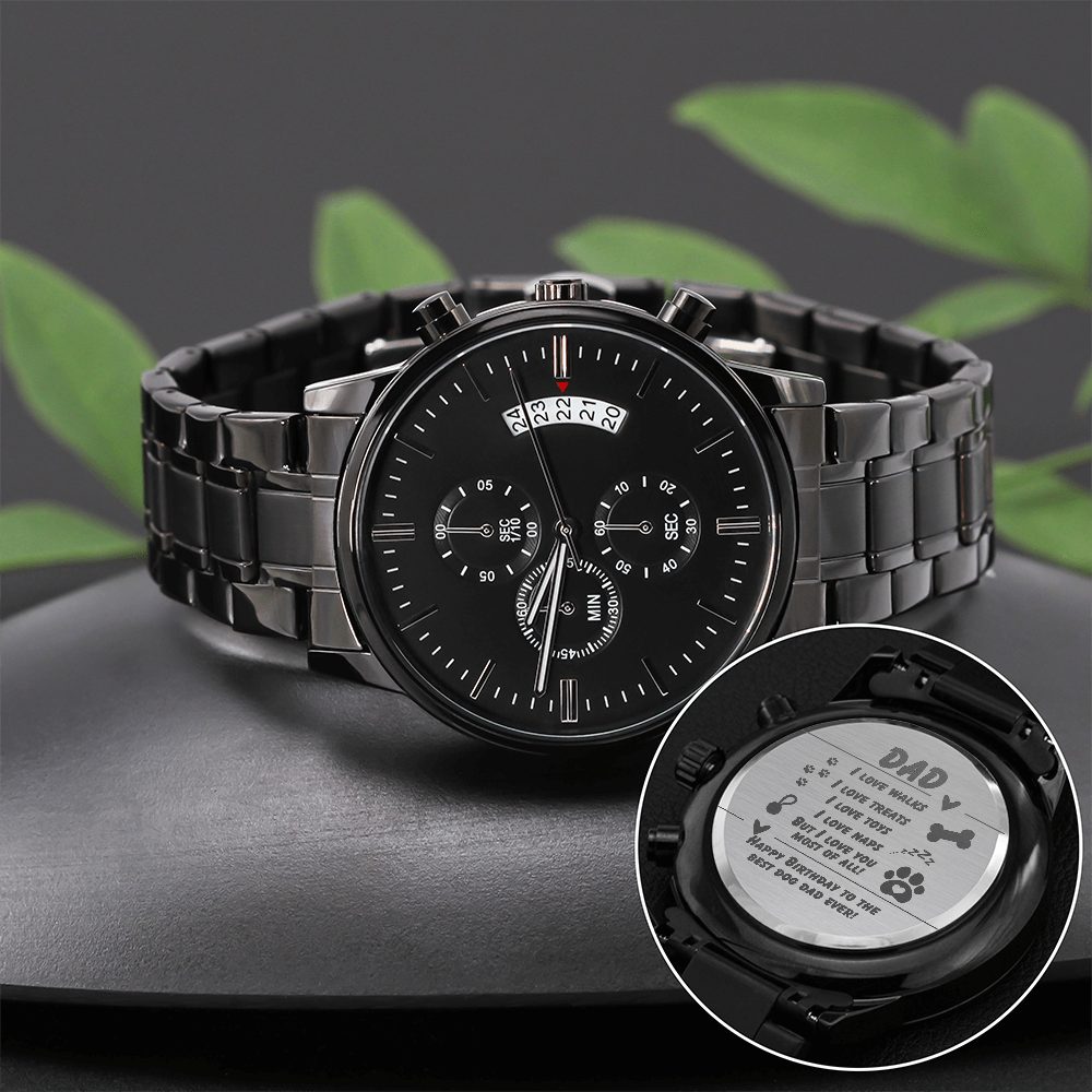 Dad - I love walks - Black Chronograph Watch with Engraving