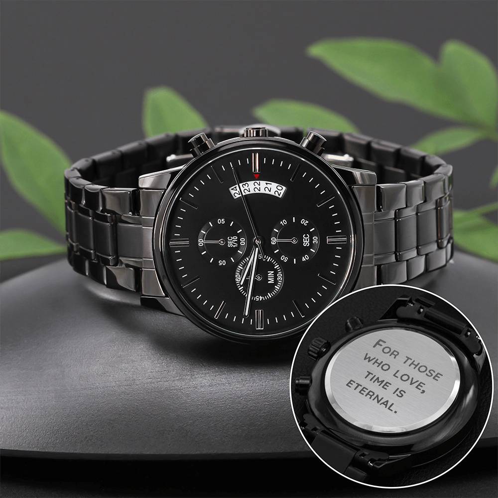 All - For those who - Black Chronograph Watch with Engraving