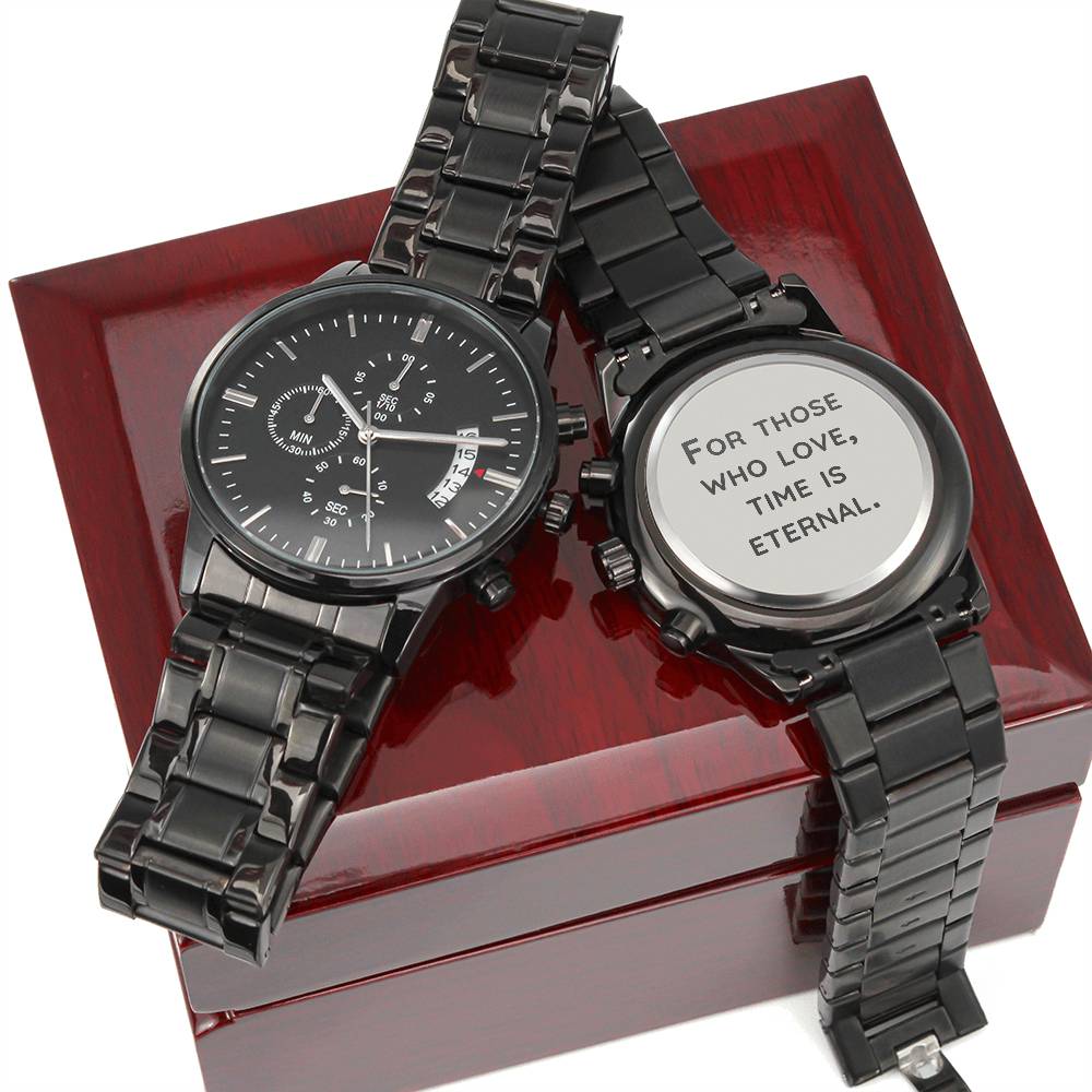 All - For those who - Black Chronograph Watch with Engraving