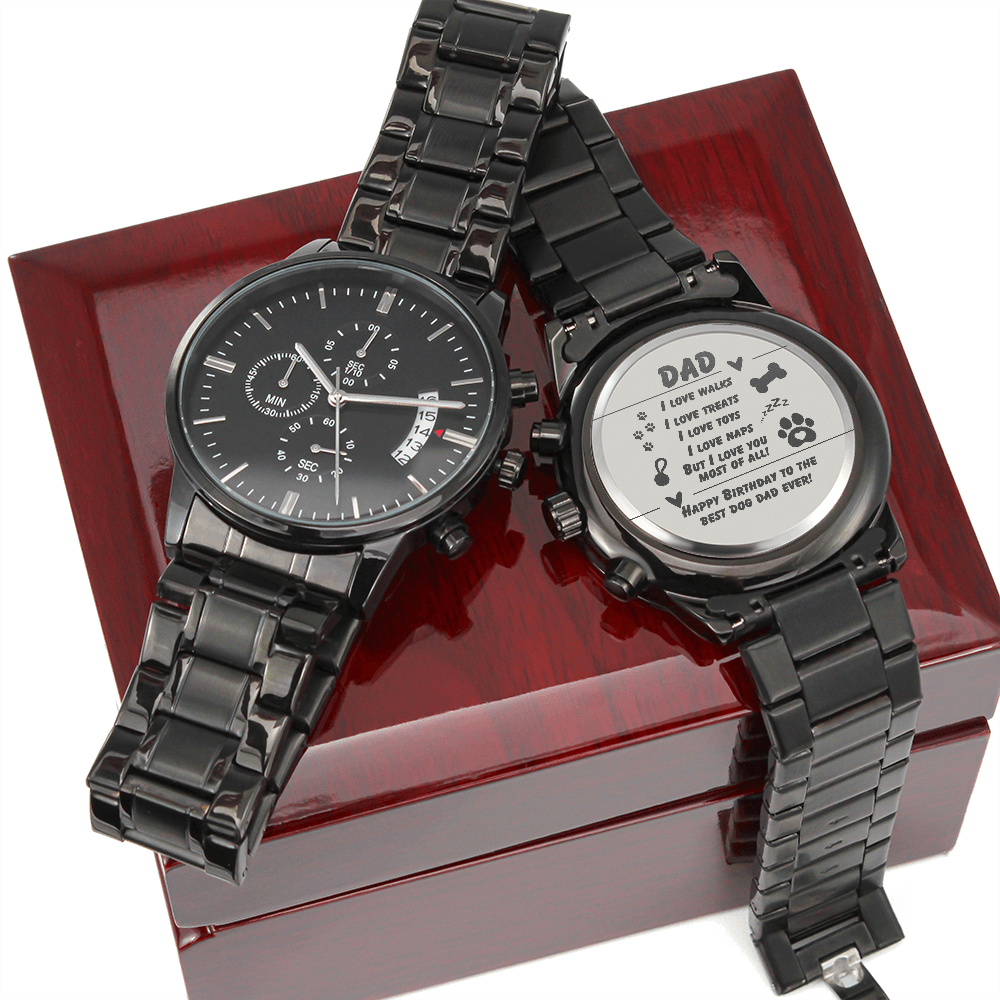 Dad - I love walks - Black Chronograph Watch with Engraving