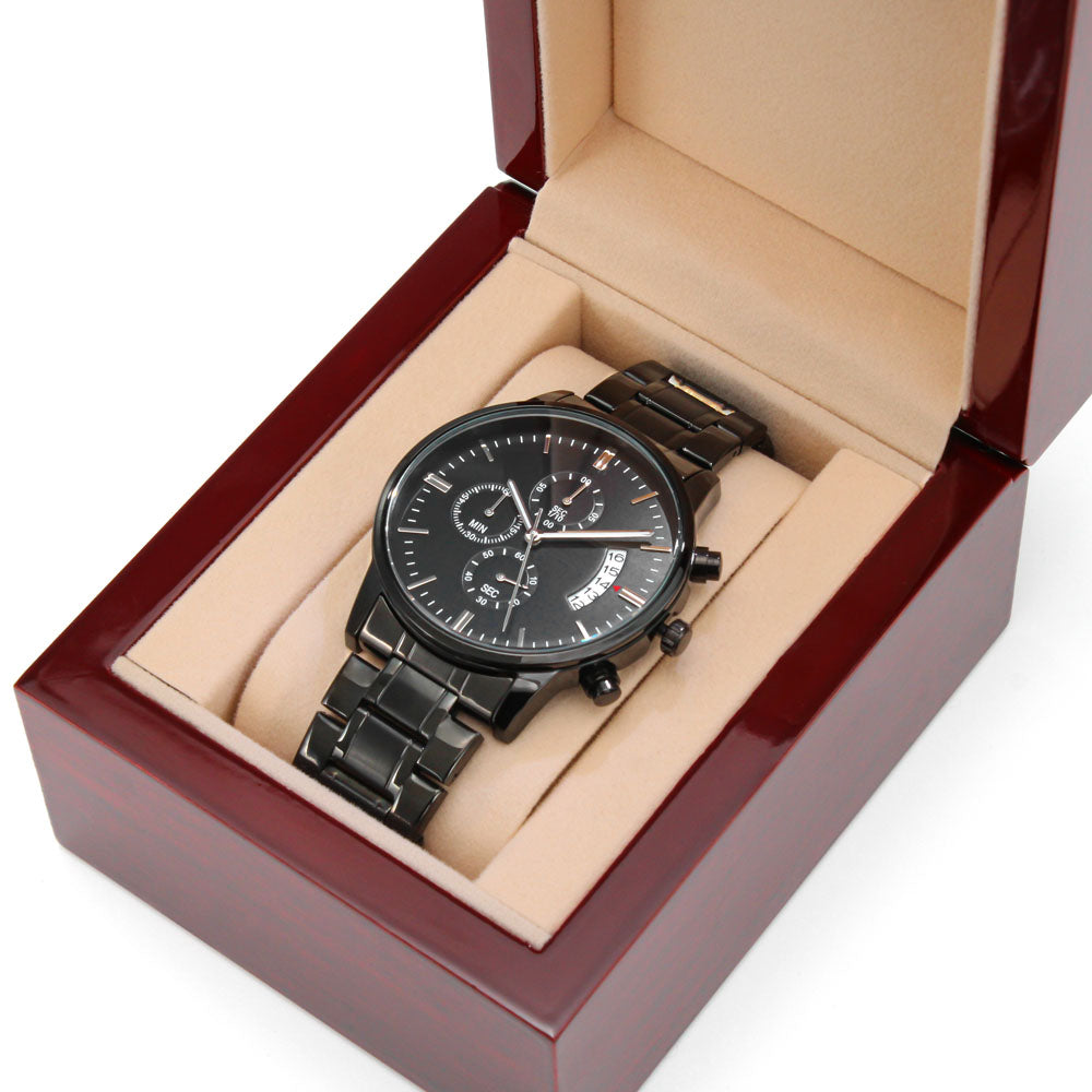 Dad - I love walks - Black Chronograph Watch with Engraving