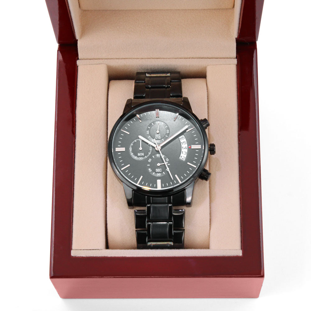 Dad - I love walks - Black Chronograph Watch with Engraving