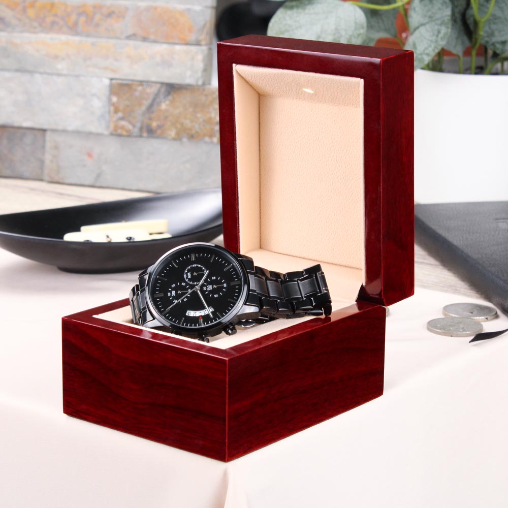 Dad - I love walks - Black Chronograph Watch with Engraving