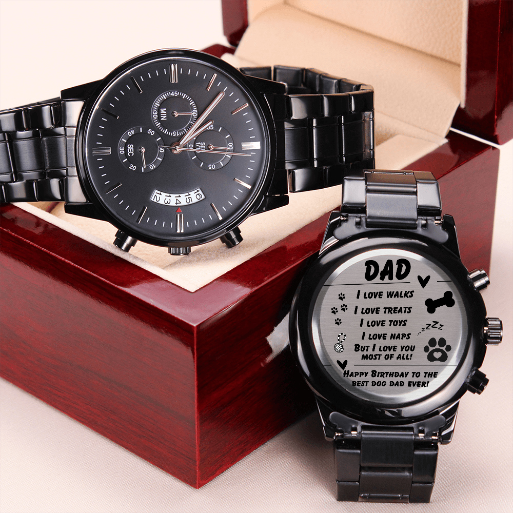 Dad - I love walks - Black Chronograph Watch with Engraving