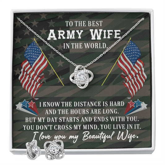 To Army Wife - I know the distance - Love Knot Necklace & Earring Set