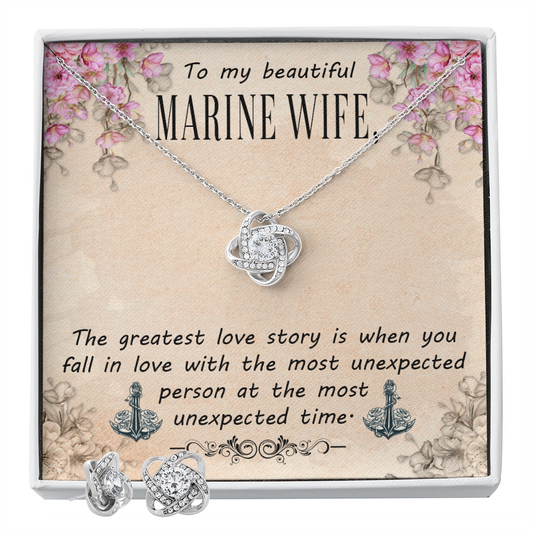 To Marine Wife - The greatest love story - Love Knot Necklace & Earring Set