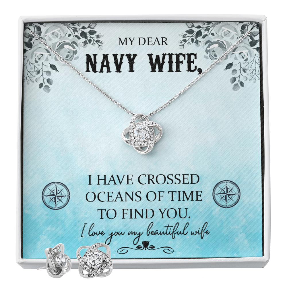 To Navy Wife - I have crossed - Love Knot Necklace & Earring Set