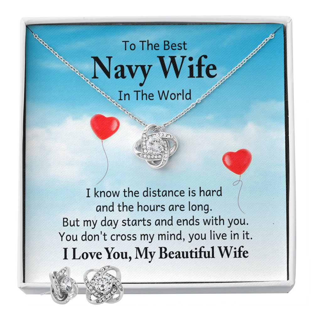 To Navy Wife - I know - Love Knot Necklace & Earring Set