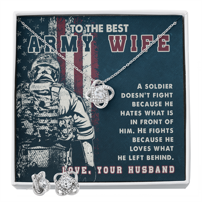 To Army Wife - A soldier - Love Knot Necklace & Earring Set