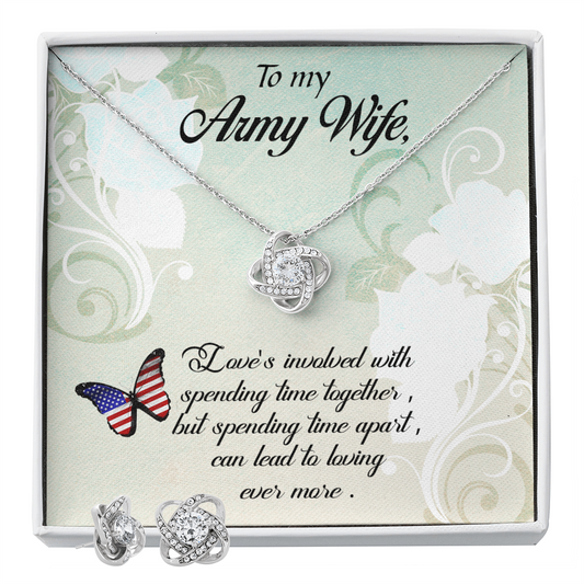 To Army Wife - Love's involved - Love Knot Necklace & Earring Set