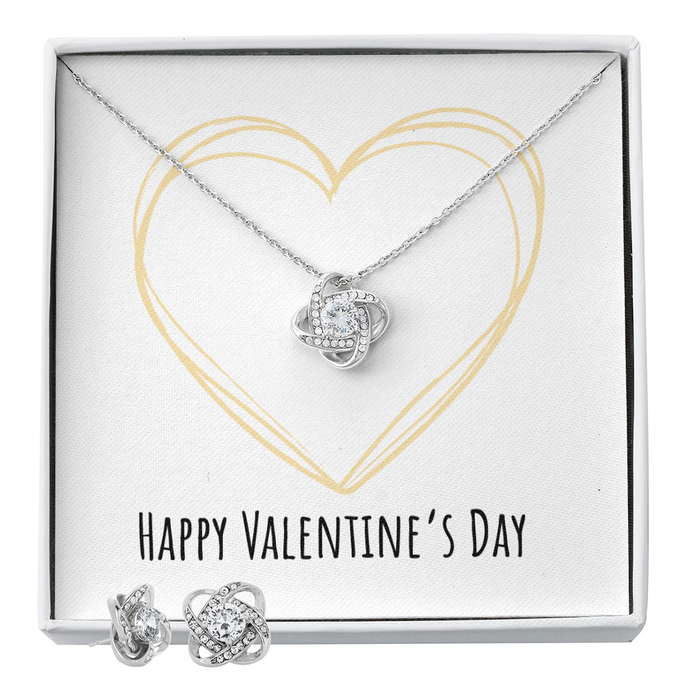 Valentine's Day - Heart - Love Knot Necklace & Earring Set