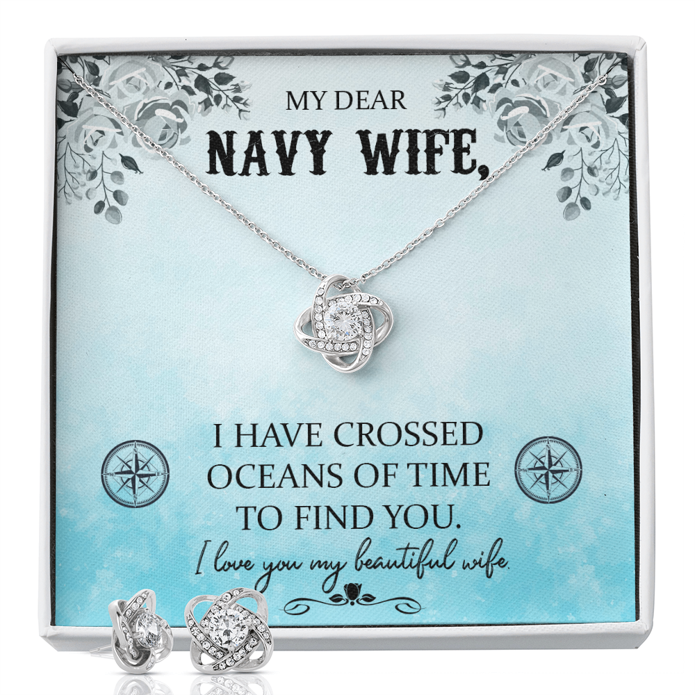 To Navy Wife - I have crossed - Love Knot Necklace & Earring Set