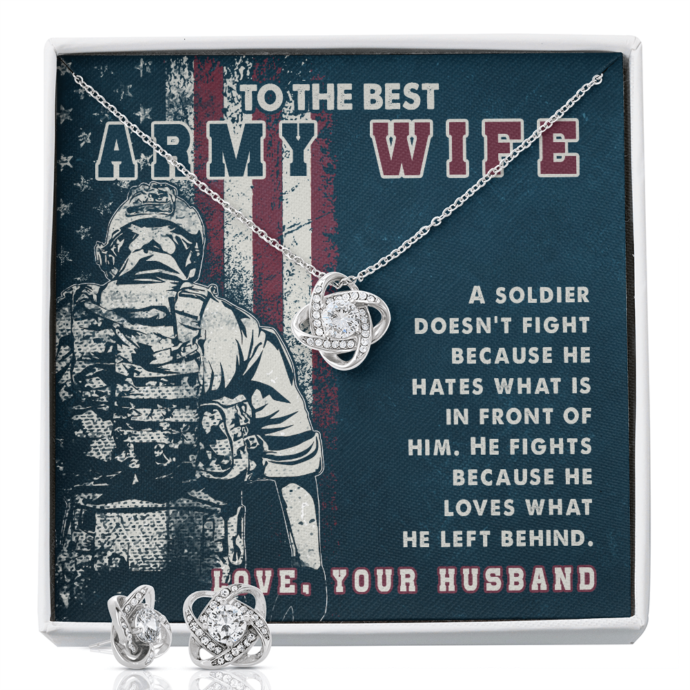 To Army Wife - A soldier - Love Knot Necklace & Earring Set