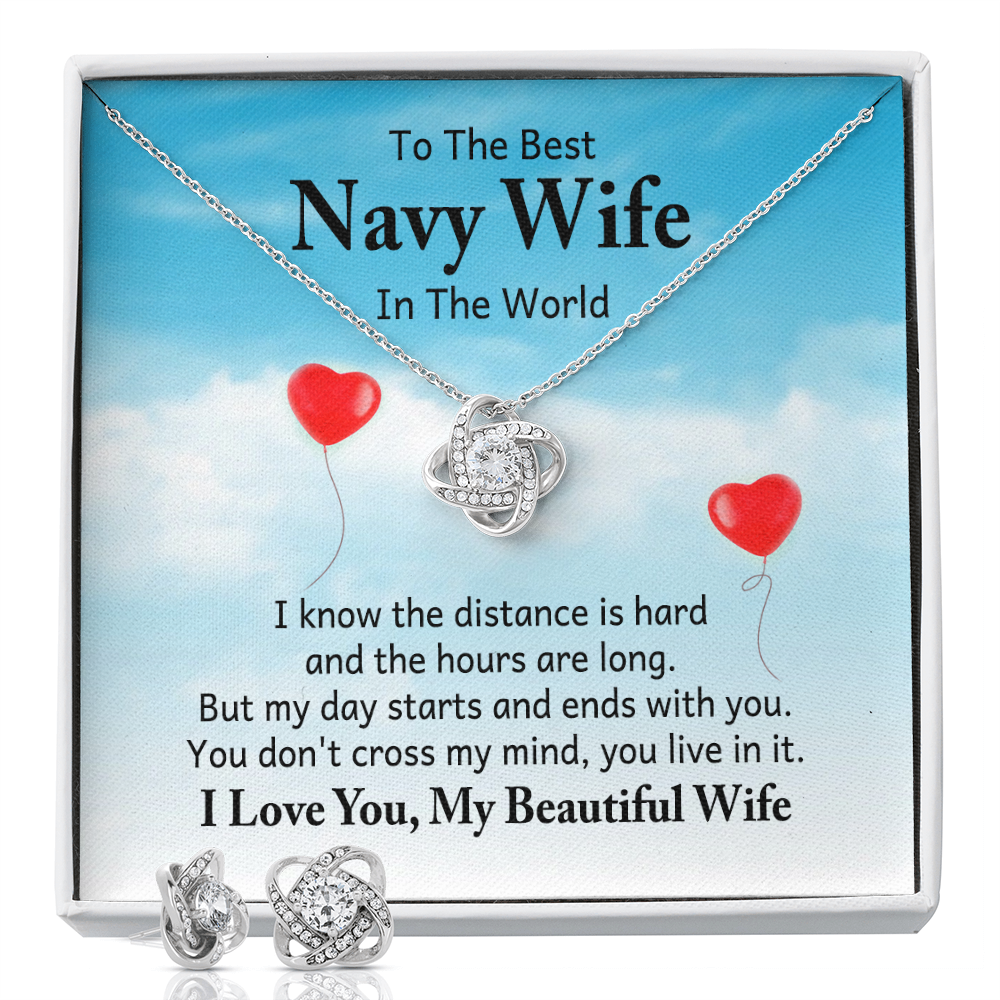 To Navy Wife - I know - Love Knot Necklace & Earring Set