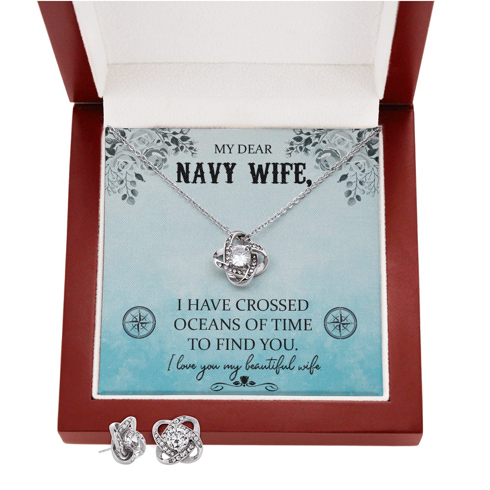 To Navy Wife - I have crossed - Love Knot Necklace & Earring Set