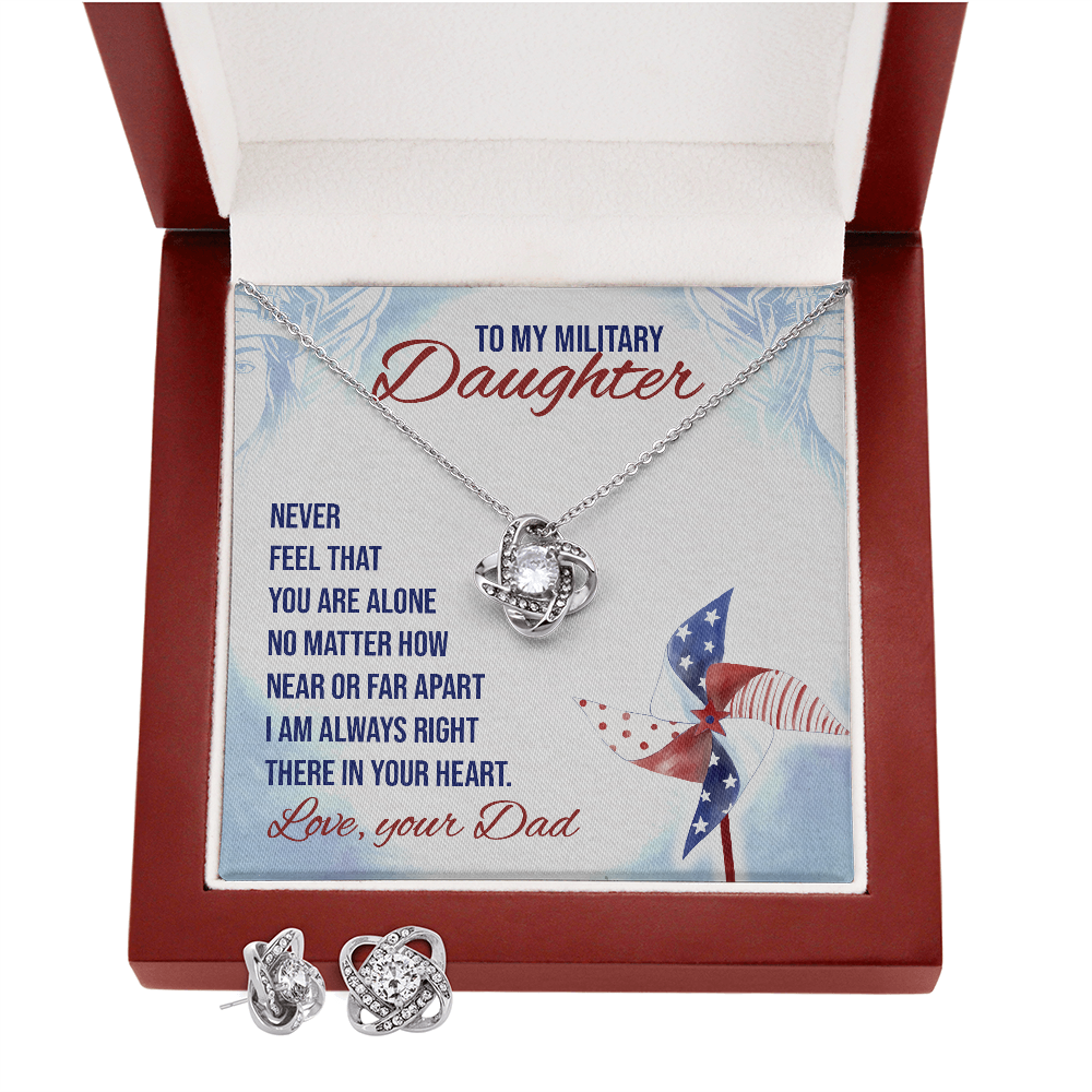 To Military Daughter - Never feel - Love Knot Necklace & Earring Set