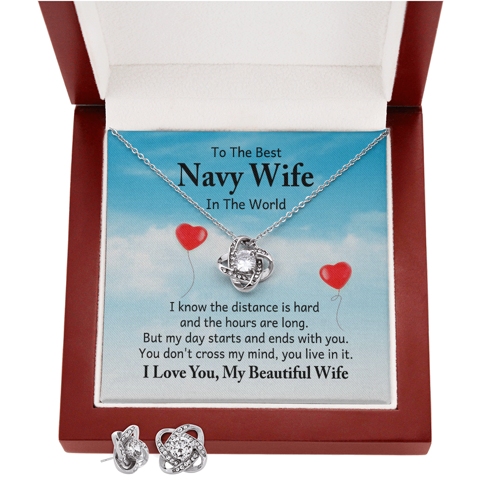 To Navy Wife - I know - Love Knot Necklace & Earring Set