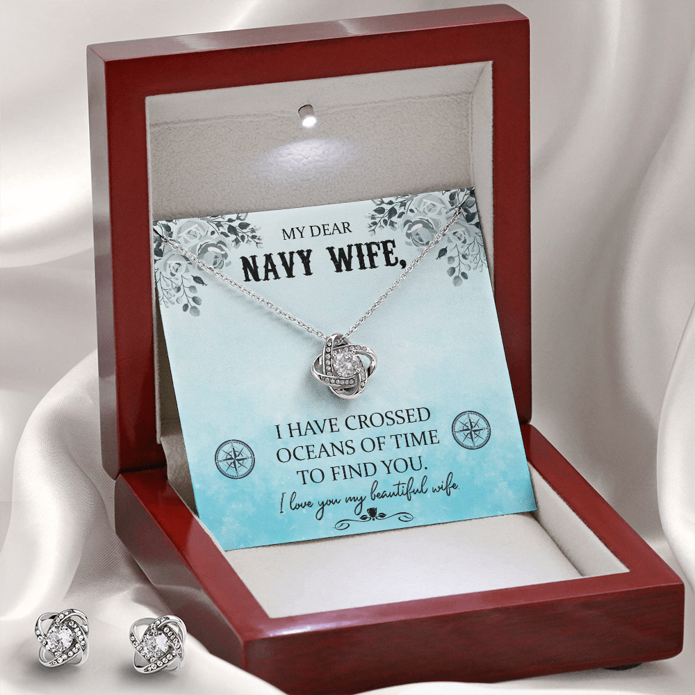 To Navy Wife - I have crossed - Love Knot Necklace & Earring Set