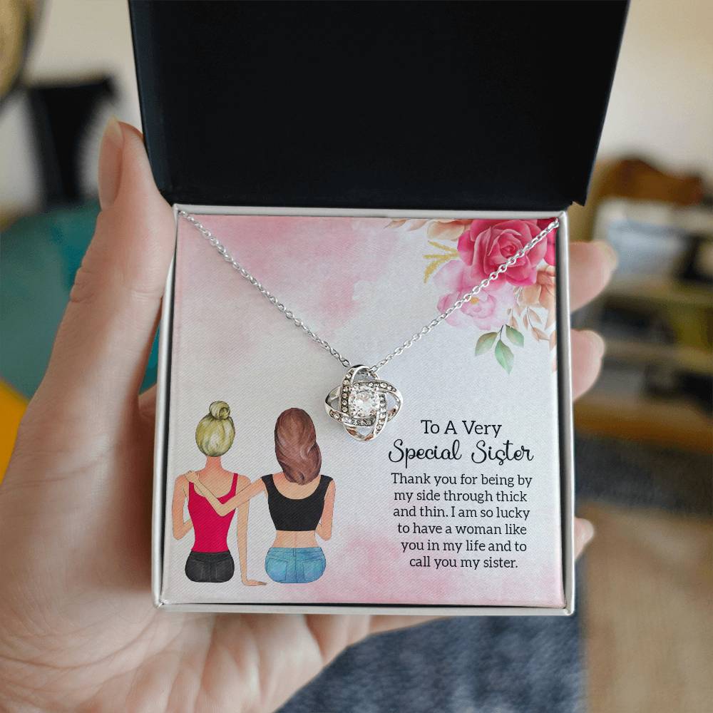 To Sister - Thank you - Love Knot Necklace