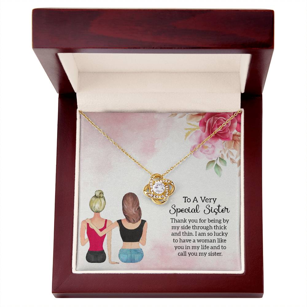 To Sister - Thank you - Love Knot Necklace