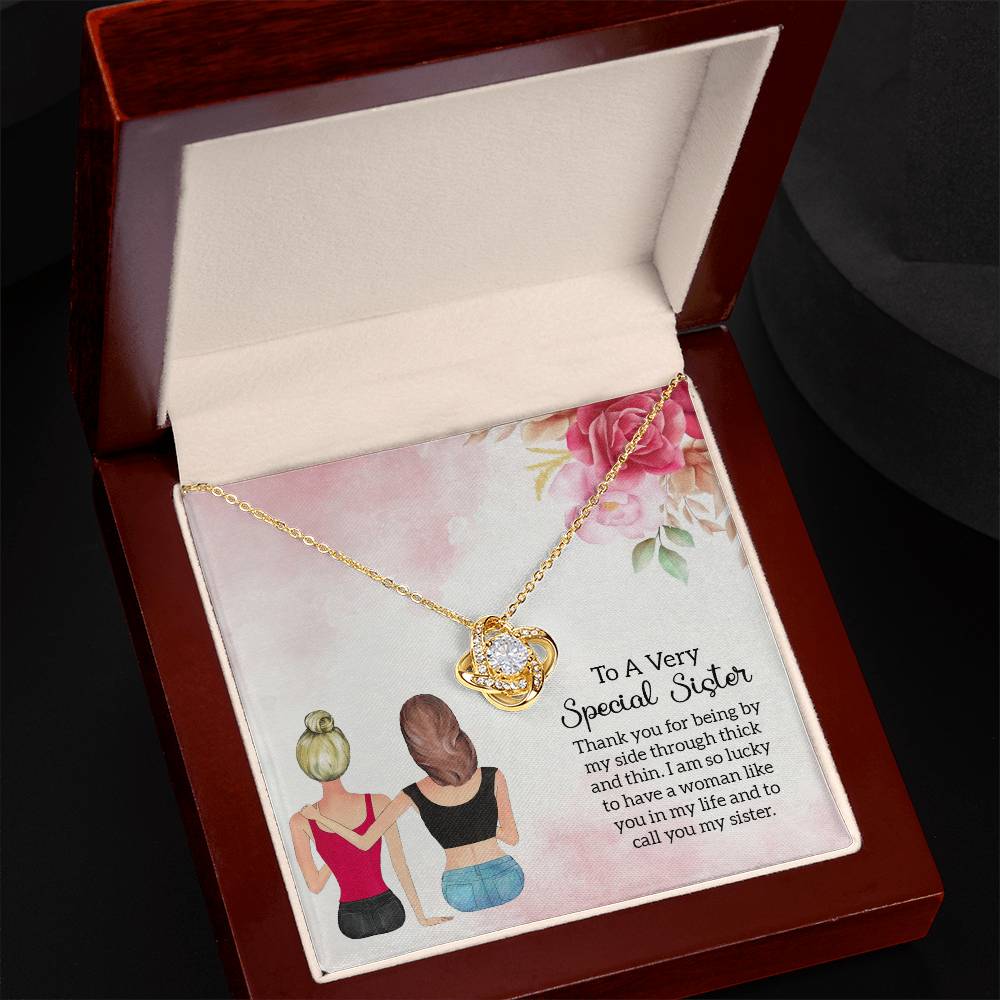 To Sister - Thank you - Love Knot Necklace