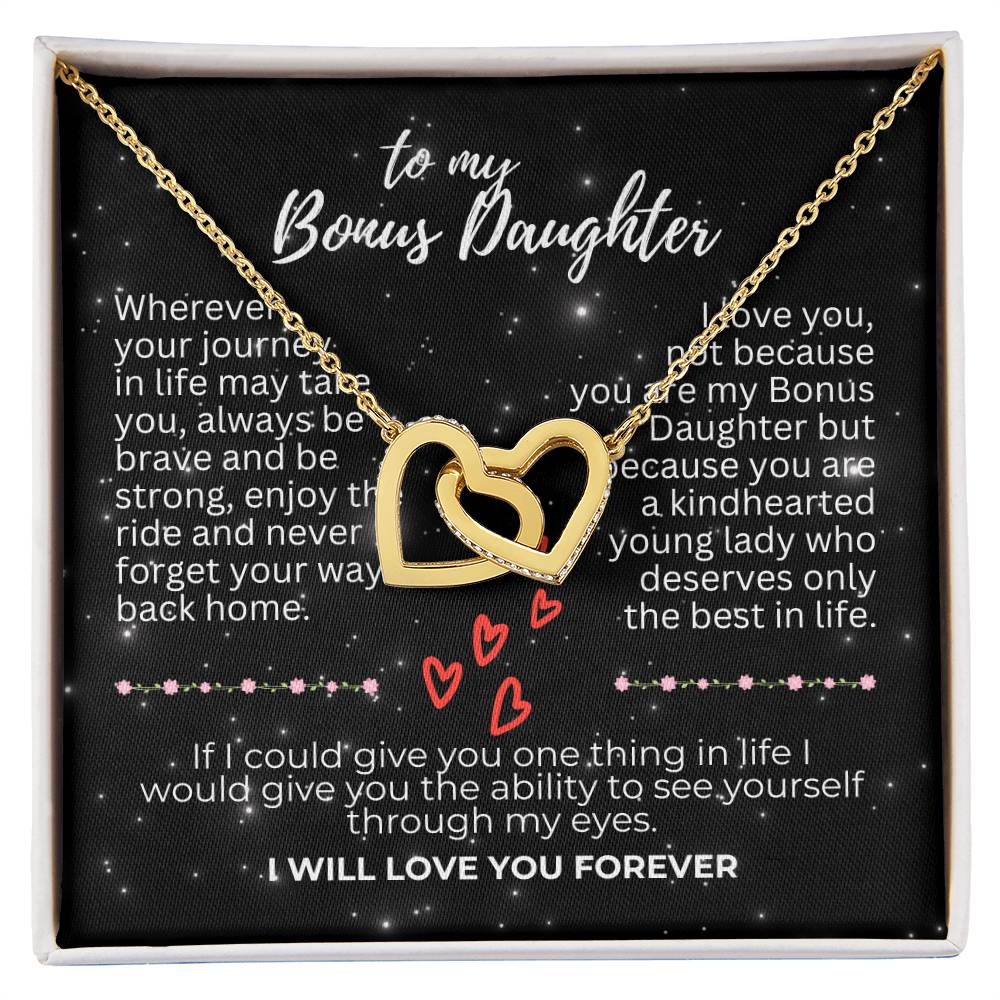 To Bonus Daughter - Wherever your journey - Interlocking Hearts Necklace