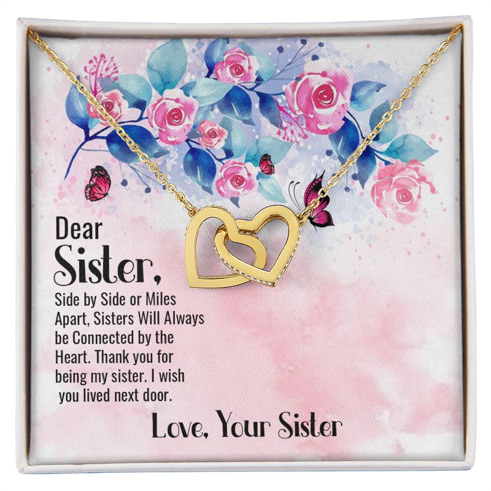 To Sister - Side by side - Interlocking Hearts Necklace