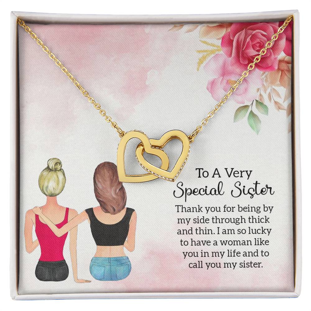 To Sister - Thank you - Interlocking Hearts Necklace