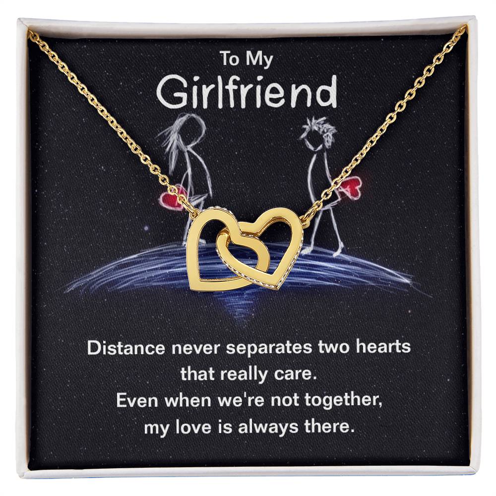 To Girlfriend - Distance never separates - Interlocking Hearts Necklace