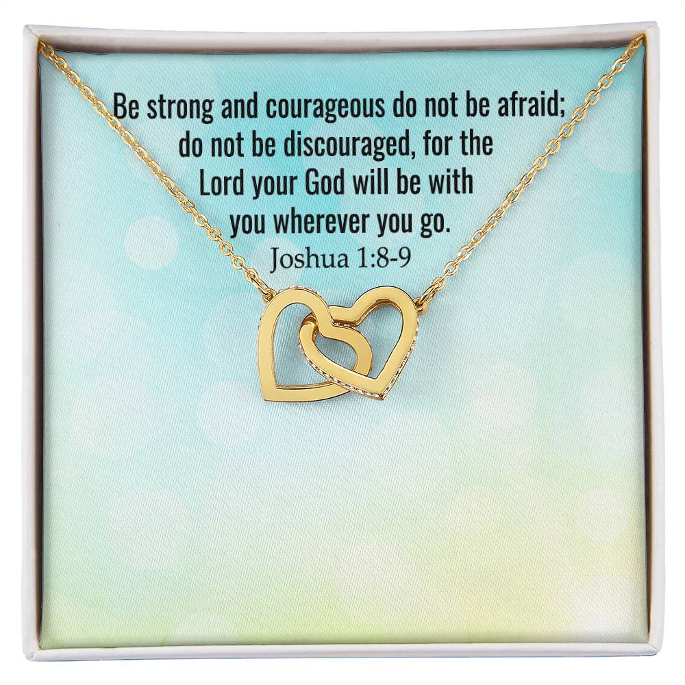 Verse - Joshua 1:8-9 - Interlocking Hearts Necklace