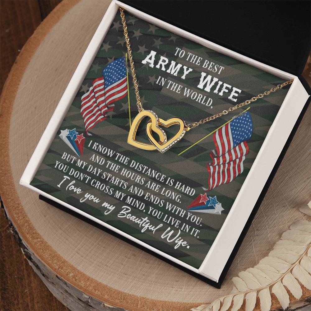 To Army Wife - I know the distance - Interlocking Hearts Necklace