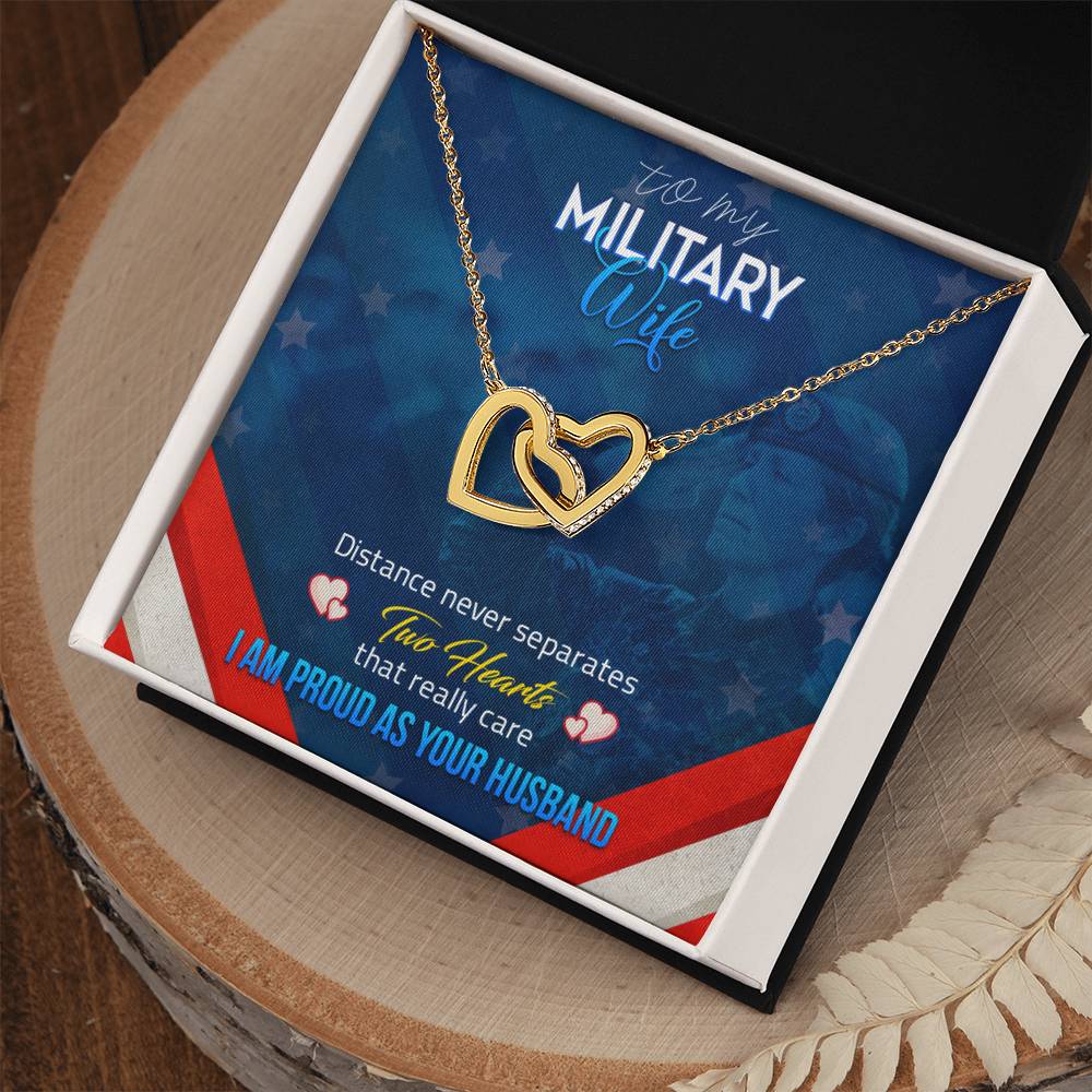 To Military Wife - Distance never separates - Interlocking Hearts Necklace