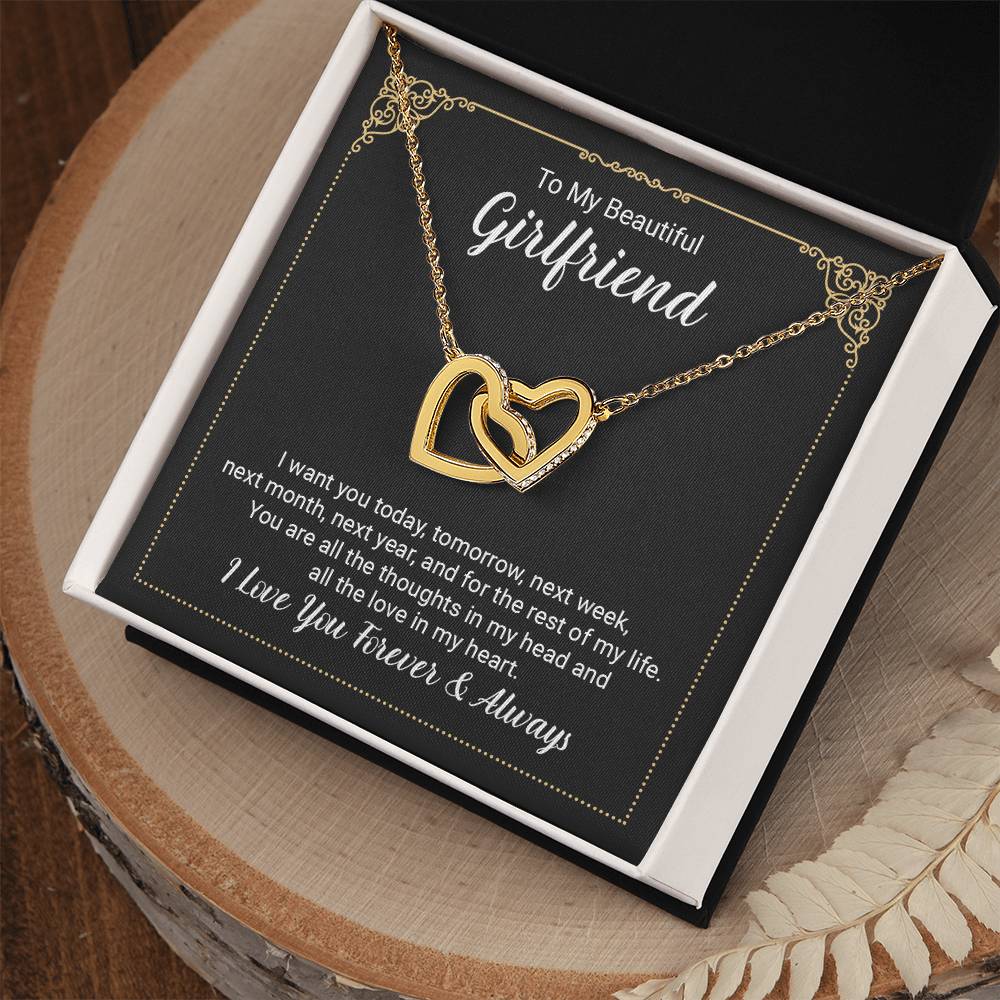 To Girlfriend - I want you today - Interlocking Hearts Necklace