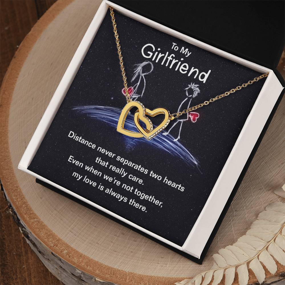 To Girlfriend - Distance never separates - Interlocking Hearts Necklace