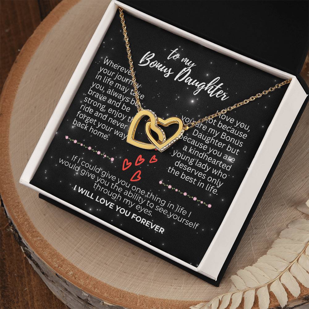 To Bonus Daughter - Wherever your journey - Interlocking Hearts Necklace