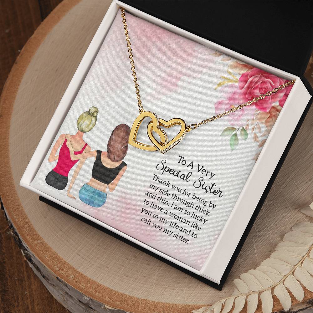 To Sister - Thank you - Interlocking Hearts Necklace