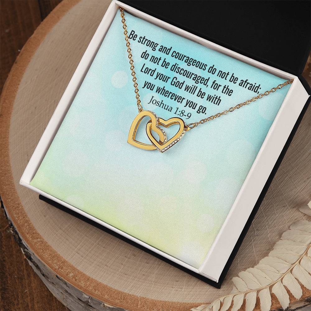 Verse - Joshua 1:8-9 - Interlocking Hearts Necklace