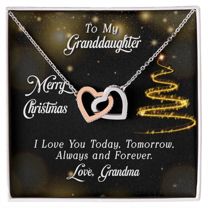 To Granddaughter - Merry Christmas - Interlocking Hearts Necklace