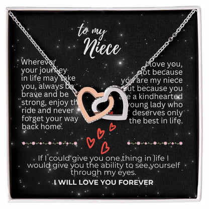 To Niece - Wherever your journey - Interlocking Hearts Necklace