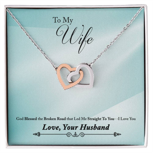 To Wife - God blessed - Interlocking Hearts Necklace