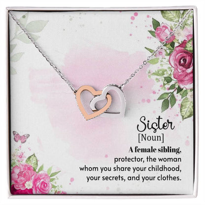 To Sister - A female sibling - Interlocking Hearts Necklace