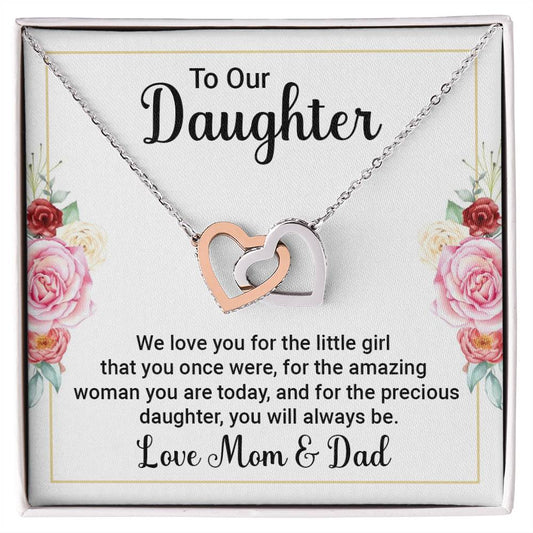 To Daughter - We love you - Interlocking Hearts Necklace