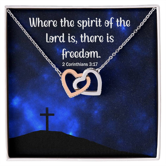 Verse - 4 Corinthians 3:17 - Interlocking Hearts Necklace