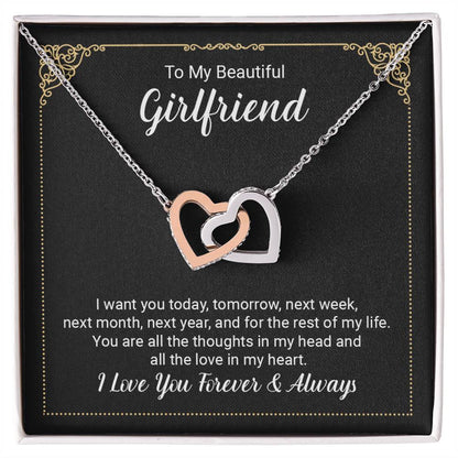 To Girlfriend - I want you today - Interlocking Hearts Necklace