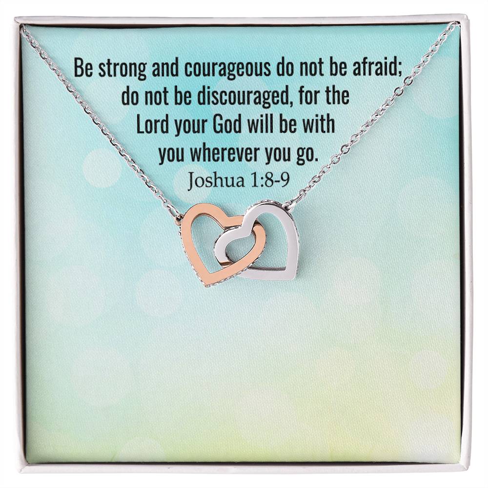 Verse - Joshua 1:8-9 - Interlocking Hearts Necklace